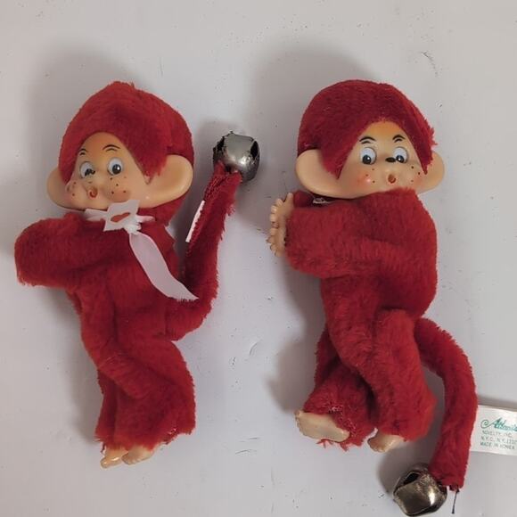 VTG Monchichi RED Cat Monkey Monchhichi Nyamy Washino Doll Atlanta Gerber Set 2 - Picture 1 of 6